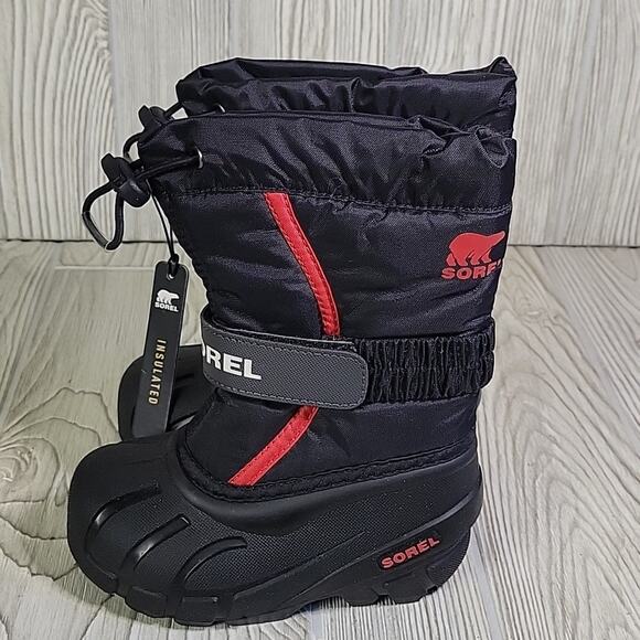 Sorel Kids Flurry Winter Waterproof Snow Boots Black Red Kids Toddler Size 8 NEW - Picture 4 of 11